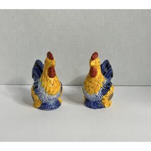 Vintage Salt & Pepper Shakers Rooster Cobalt Blue in the Sunflowers